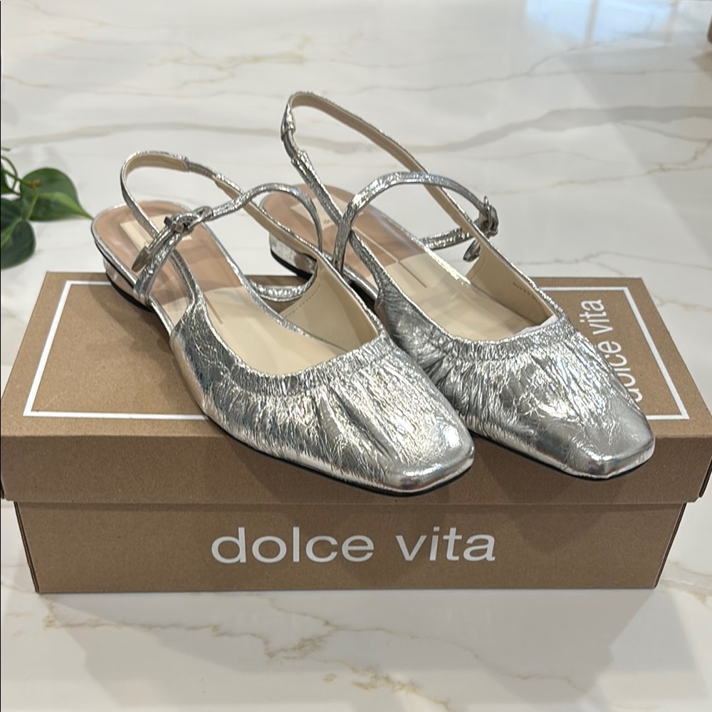 Dolce Vita Silver Flats with Textured Metallic Finish